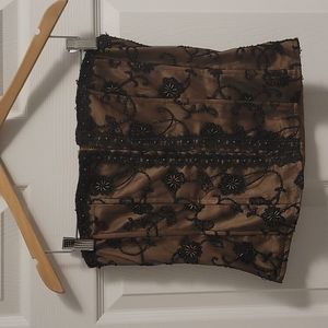 Bronze beaded corset with black lace overlay